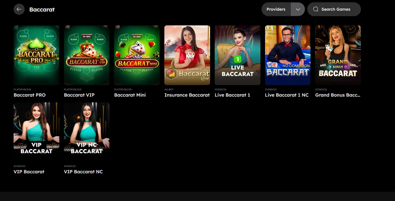 Live baccarat table streamed at Vegas Nova Casino