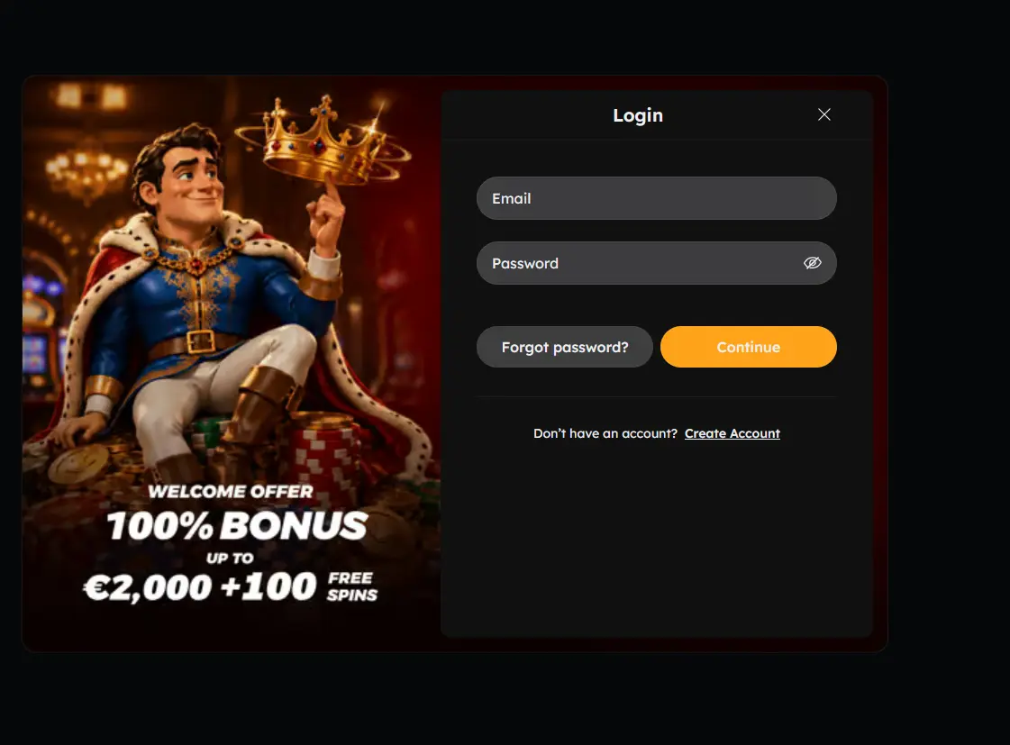 Vegas Nova login screen with the welcome bonus banner
