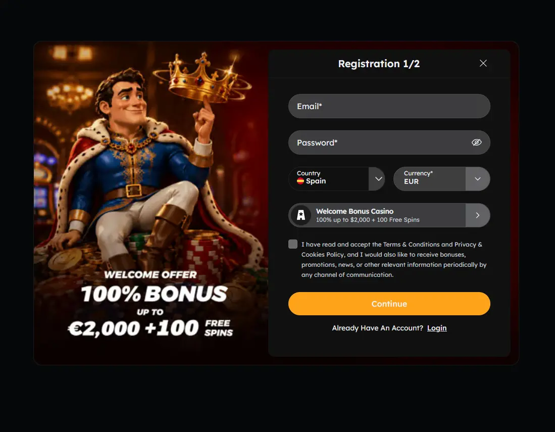 Vegas Nova account registration form screenshot