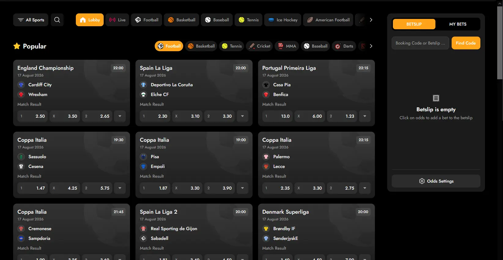 Vegas Nova sportsbook showing football and basketball betting markets